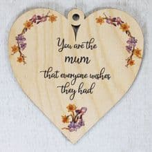 9.5cm Heart Shape Gift cut from 3mm Ply printed with UV Ink - Mum